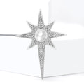 Gold Silver Pearl Rhinestone Eight Point Star Brooch view 3