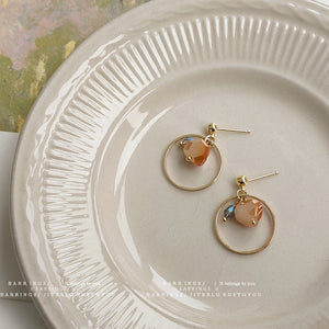 Gold-Tone Open Circle Drop Earrings Peach Faceted Glass Crystal