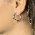 Silver Tone Lotus Petal Openwork Hoop Earrings Metal Alloy view 4