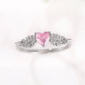 White Gold Pink Heart Angel Wing Finger Ring Sizes 6-10 view 2