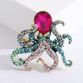 Rhinestone Octopus Brooch Pink Blue Crystal Head Pin view 3