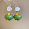 Green Resin Bead Drop Earrings With Yellow Accents view 6