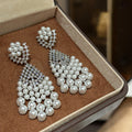 Silver Tone Crystal and Faux Pearl Chandelier Earrings view 4