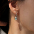 Silver Tone Oval Bezel Clear Stone Lever Back Drop Earrings view 3