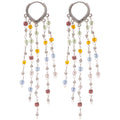 Silver Tone Colorful Crystal Heart Tassel Huggie Earrings view 5