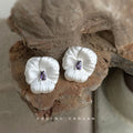 Matte Silver Flower Stud Earrings Purple Teardrop Stone view 4