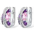 Mixed-Stone Cluster Hinged Earrings In Purple-Pink Or Blue view 1