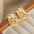 Wrinkled Square Polished Metal Stud Earrings Gold Steel view 3