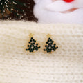 Green Crystal Look Christmas Tree Gold Tone Stud Earrings view 3