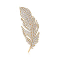 Pave Clear Crystal Feather Brooch Gold Silver Tone Alloy Pin view 2