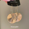Textured Round Disc Drop Hook Earrings Statement Pair view 4