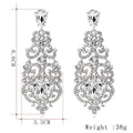 Silver Tone Crystal Scroll Teardrop Openwork Crystal Metal Dangle Earrings view 2