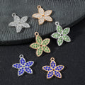 Pave Rhinestone Five Petal Flower Charm Pendant Silver And Gold Tone view 1