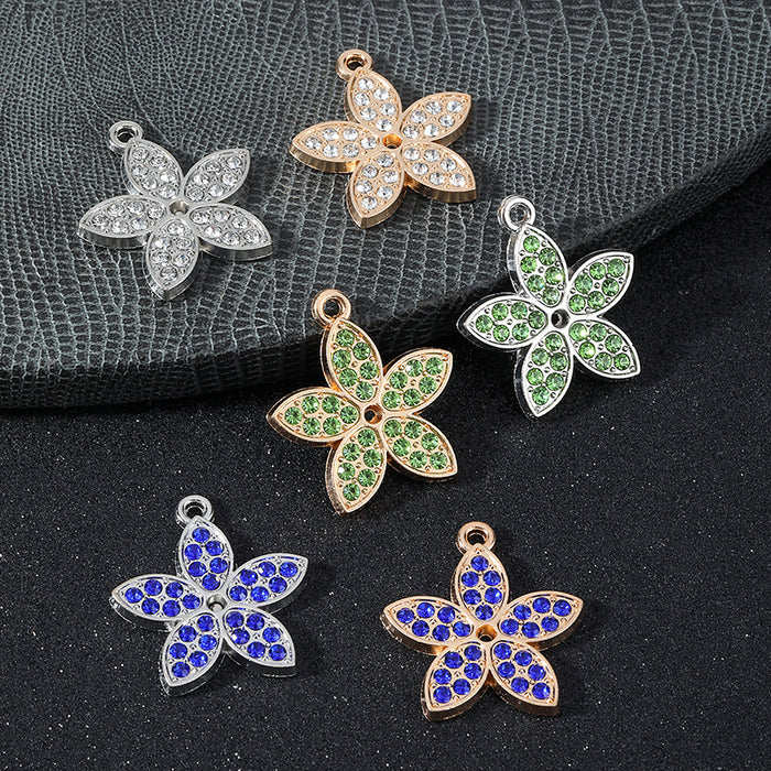 Pave Rhinestone Five Petal Flower Charm Pendant Silver And Gold Tone