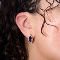 Gold Marquise Purple Crystal Halo Stud Earrings Pair view 3