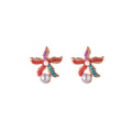 Colorful Beaded Starfish and Pearl Look Drop Stud Earrings view 5