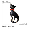 Enamel Cat Brooch Green Eyes Bowtie Black or White Gold Tone view 5