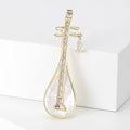 Pearlescent Chinese Lute Brooch Pin with Crystal Accents view 1