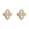 Gold Openwork Four Leaf Clover Pave Stud Clip Earrings view 5