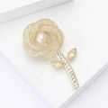 Gold-Tone Crystal Rose Stem Brooch With Faux Pearl Center view 3