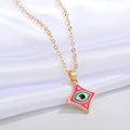 Gold Tone Diamond Shaped Enamel Evil Eye Necklaces in Five Colors view 8