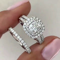 White Gold Tone Cushion Halo Two Piece Ring Set Sizes 6-10 view 1
