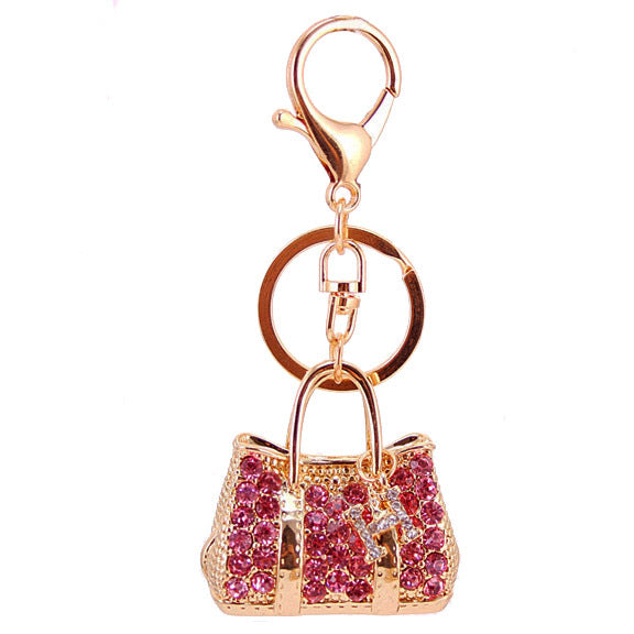 Cute Rhinestone Handbag Keychain Metal Purse Bag Charm for Car Keys