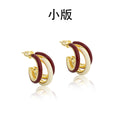Triple Hoop Stud Earrings with Glossy Two Tone Color Accents view 7