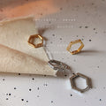 Gold Silver Hexagon Huggie Hoop Earrings With Pavé Bar view 4