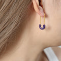 Gold Steel Safety Pin U Enamel Drop Hoop Ear Jewelry view 8