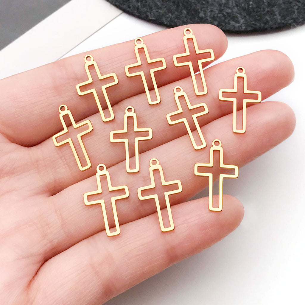 Stainless Steel Hollow Cross Charm Pendant for DIY Necklace Bracelet Keychain