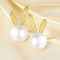Bunny Ear Faux Pearl Stud Earrings Gold Silver Tone view 2