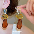Faceted Resin Geometric Drop Earrings in Two Colorways view 3