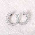 Silver Tone Leaf Hoop Earrings with Marquise Clear Stones view 4