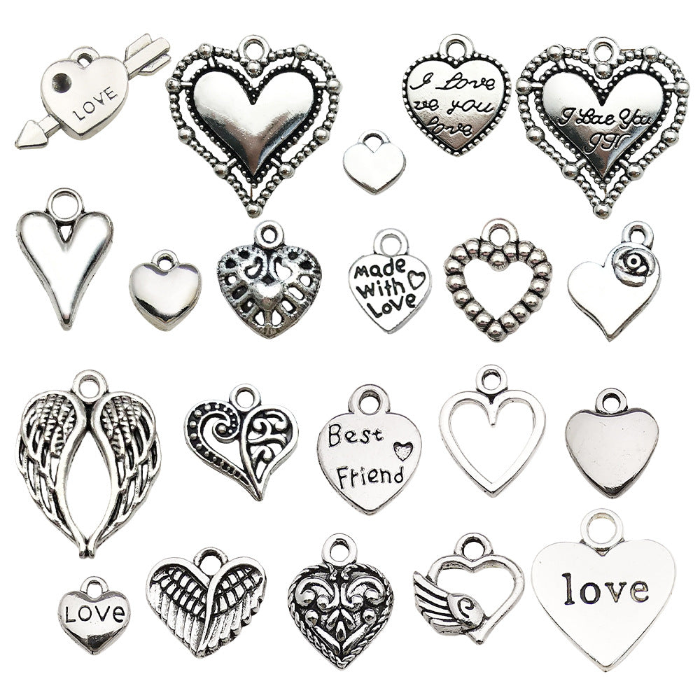 Zinc Alloy Solid Heart Hollow Heart Charm Pendant for DIY Bracelet Earring Jewelry