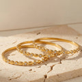 Thin Zircon Teardrop Clover Cross Bangle Gold Steel view 4