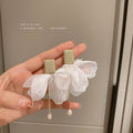White Organza Flower Long Drop Earrings Fashion Jewelry Accessories view 3