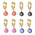 Gold Tone Colorful Evil Eye Huggie Drop Earrings in Seven Colors view 5