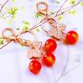 Three Dimensional Double Cherry Keychain with Crystal Leaf Accents view 4