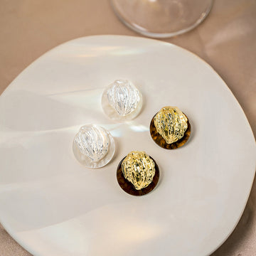 Clear and Gold Tone Textured Round Stud Earrings