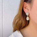 Pearl-Like Teardrop Cluster Drop Earrings In Two Metal Tones view 6