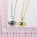 Gold and Silver Tone Carved Evil Eye Pendant Necklaces view 5