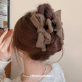 Soft Fabric Bow Hair Claw Clips in Coffee Brown Gray view 3