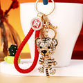 Mixed Jeweled Sitting and Three Dimensional Tiger Keychains in Six Options view 2