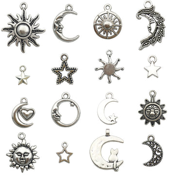 Silver-Tone Sun and Moon Metal Charms with 17 Listed Options