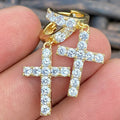 Gold Tone Crystal Cross Drop Earrings with Double Bar Design view 3