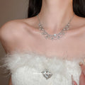Silver Tone Crystal Tie and Scalloped Collar Necklaces view 3