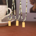 Green Natural Stone Bead Necklace Gold Love Tag Pendant view 2
