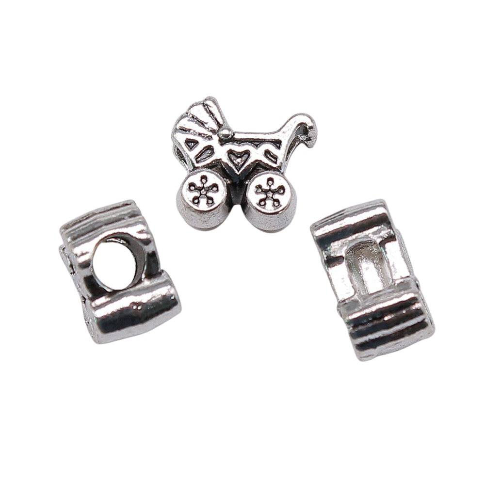 13x12x7.7mm 3g Antique Silver Zinc Alloy Baby Stroller Large Hole Beads for Bracelet Jewelry Making