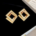 Open Diamond Frame Stud Earrings in Gold and Silver Tone view 6